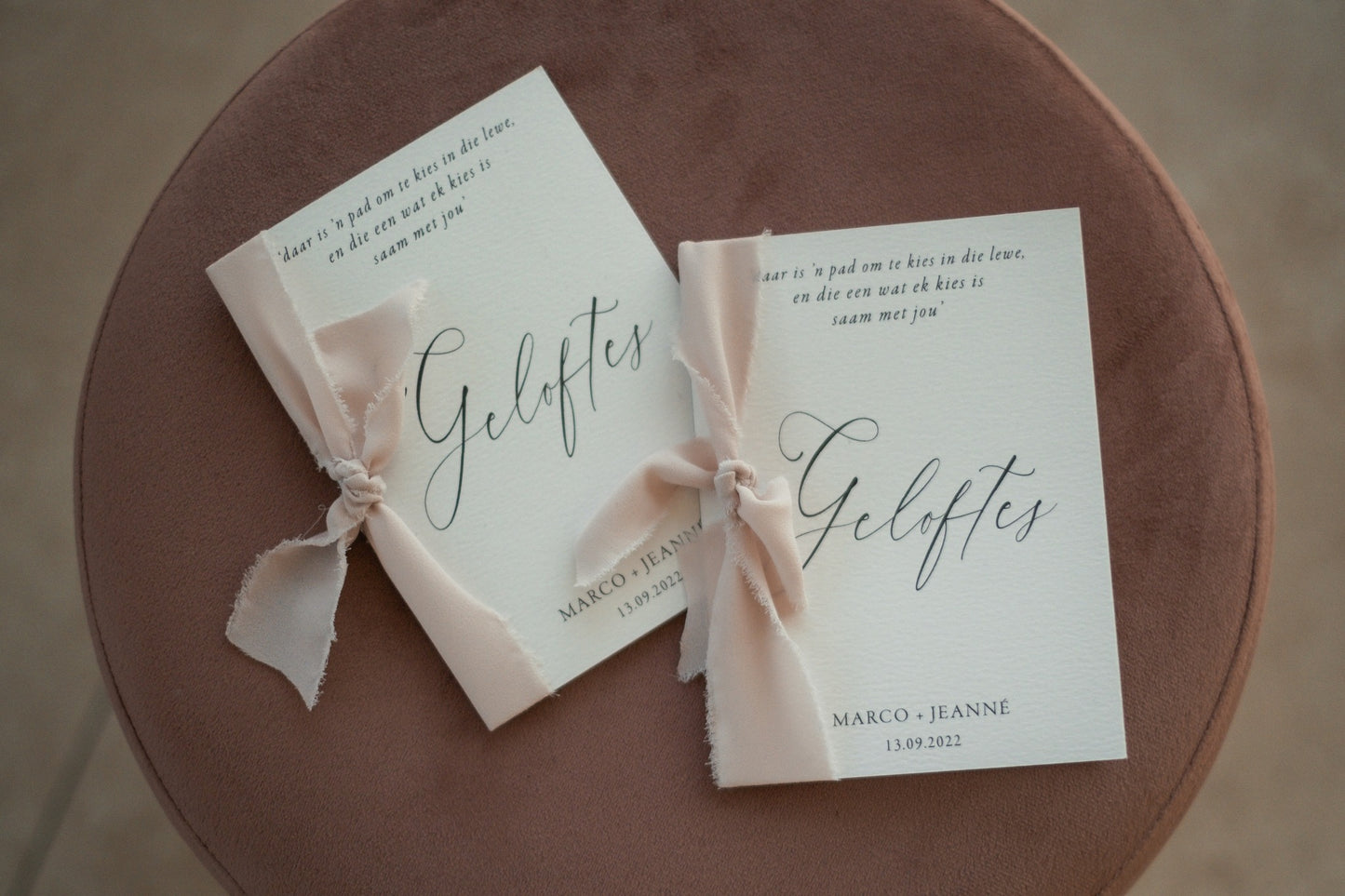 Textured Vow Card with Black Print & Chiffon