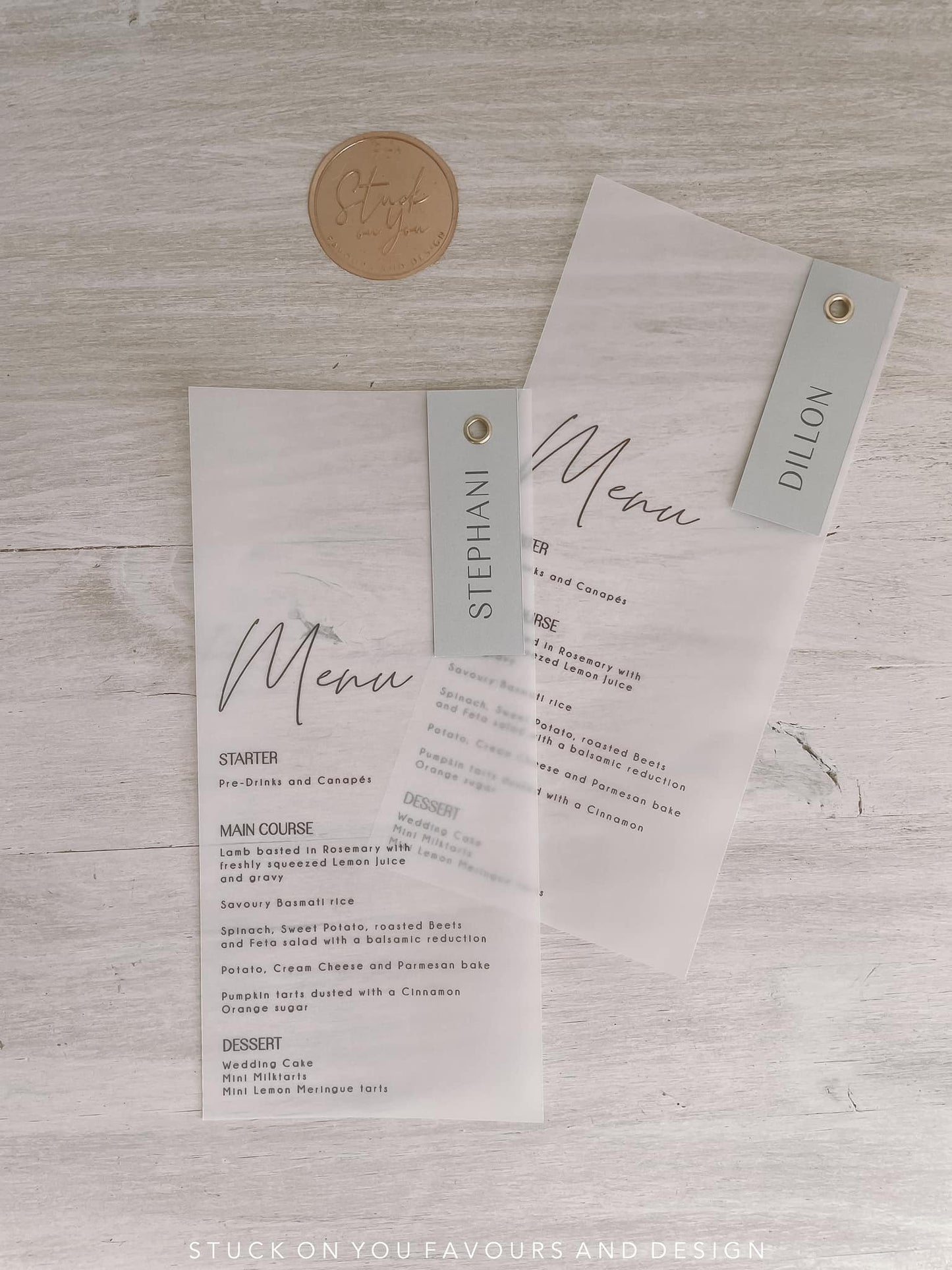 Translucent Menu with Colour Guest Tag