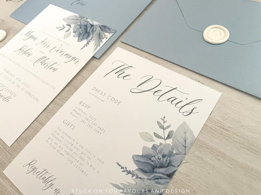 Dusty Blue Invitation Set - Style Megan