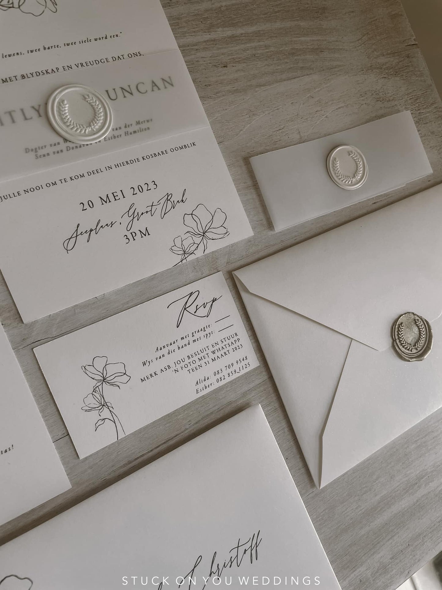 Monochrome Floral Invitation Set - Style Caitlyn