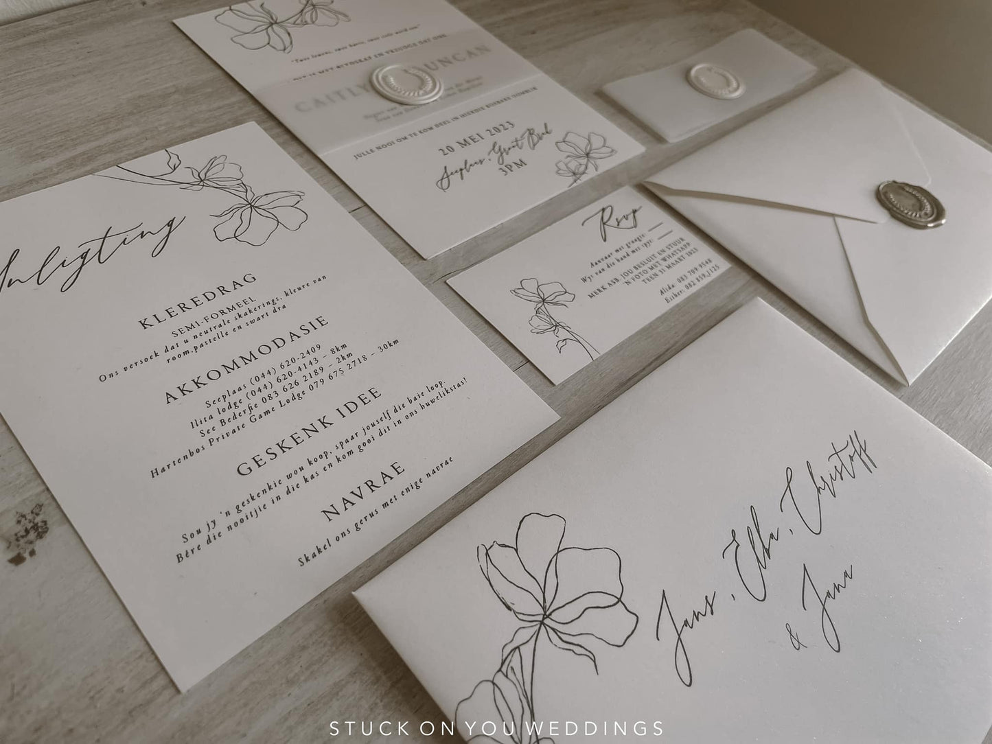 Monochrome Floral Invitation Set - Style Caitlyn