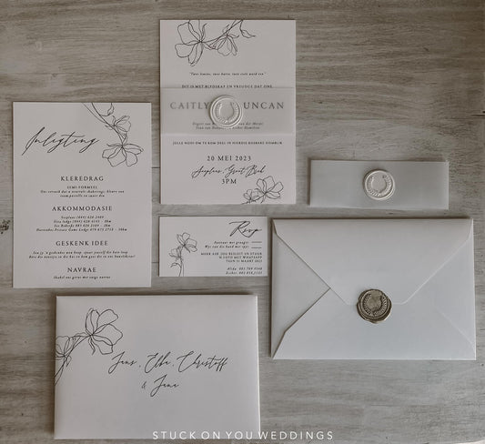 Monochrome Floral Invitation Set - Style Caitlyn