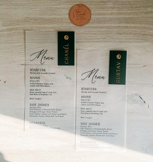 Translucent Menu with Colour Guest Tag