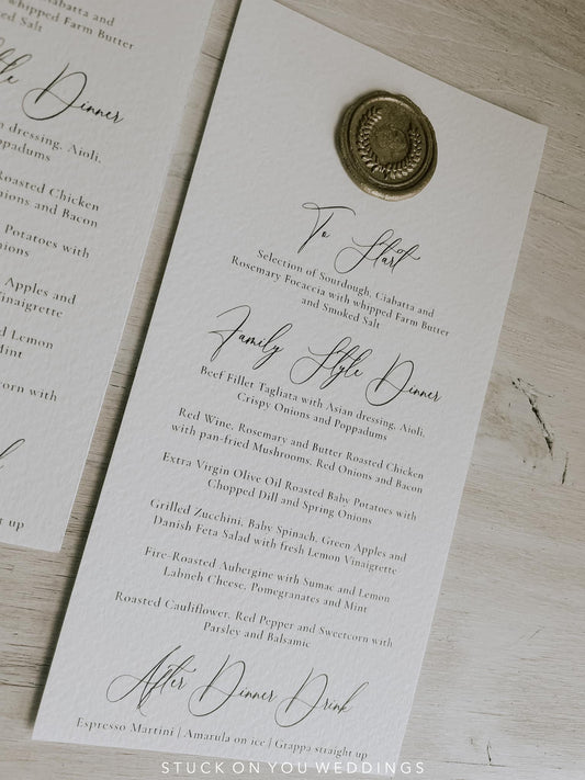 Classic Textured Menu with Wax Seal