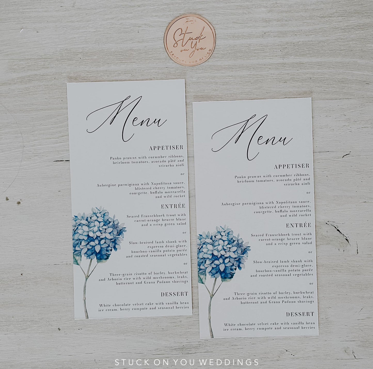 Custom Colour Printed Menus without Guest Names