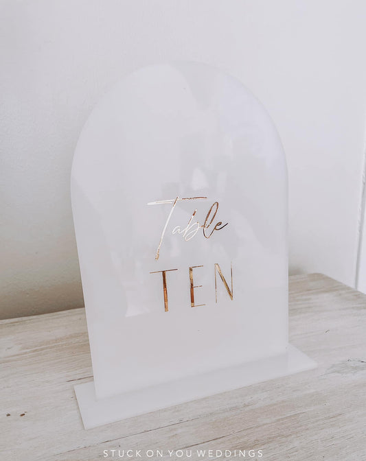 Frosted Acrylic A5 Table Number Arch with Footrest