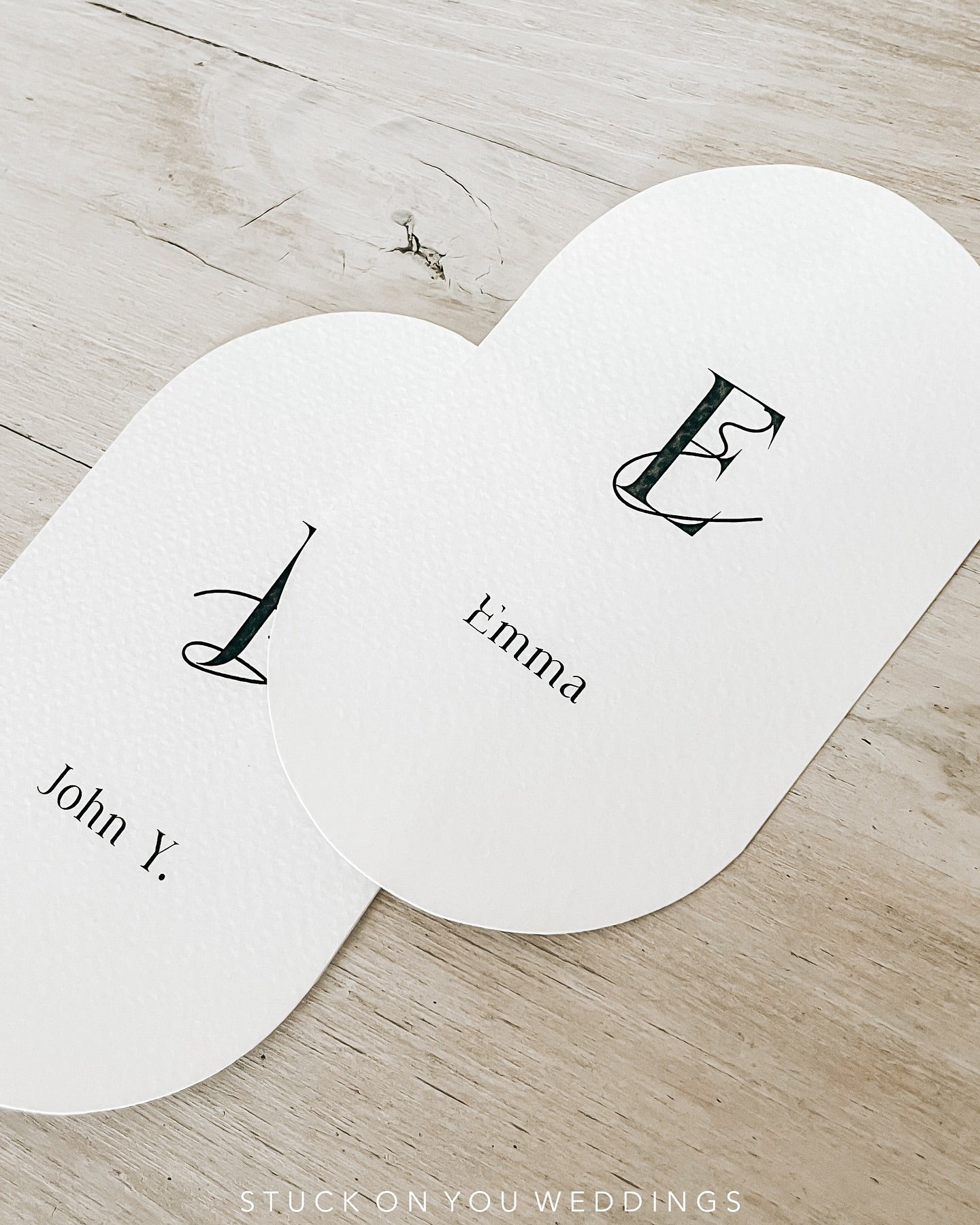 Modern Pill Shaped Place Card with B&W Print