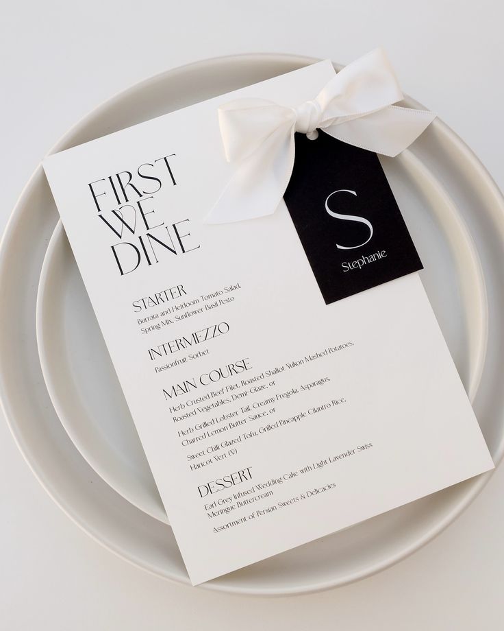Menu & Bow Name Tag Set - Monochrome