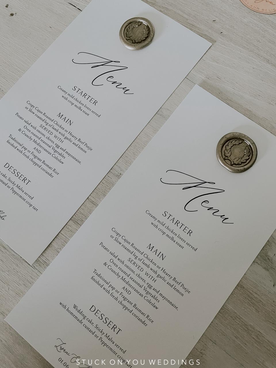Monochrome Menu with Gold Wax Seal