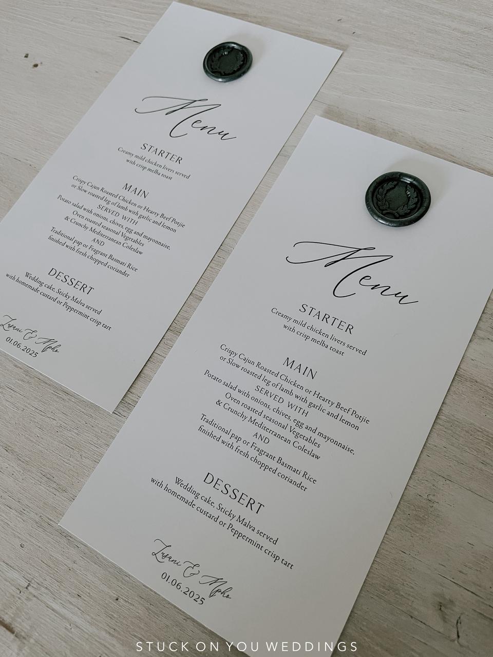 Monochrome Menu with Black Wax Seal