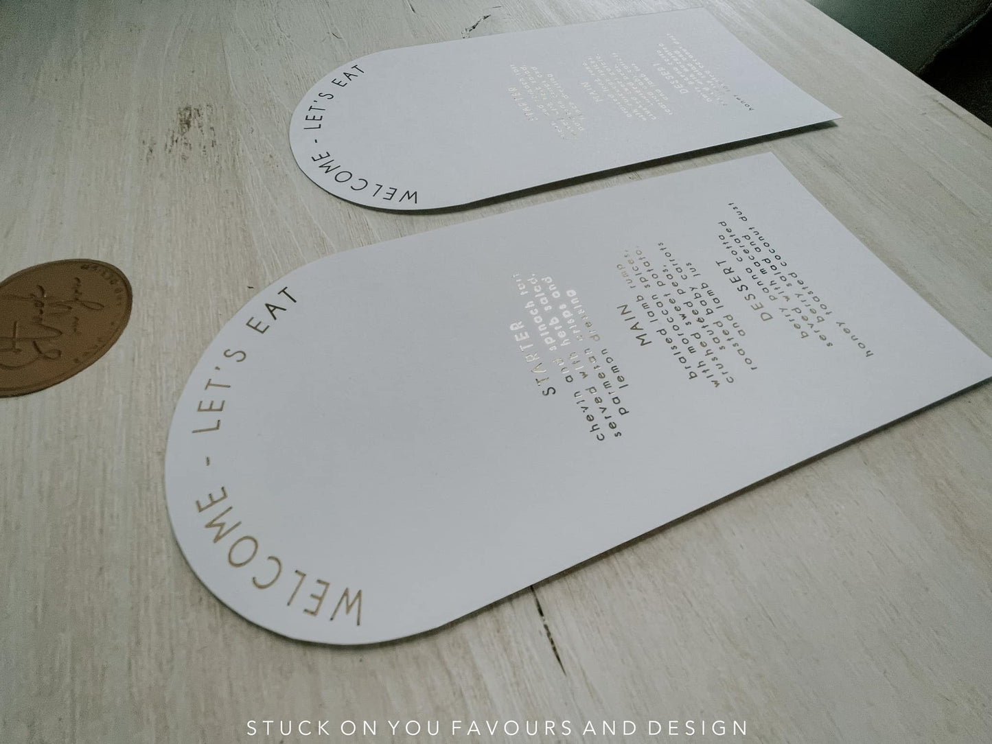 Metallic Foiled White Arch Menu