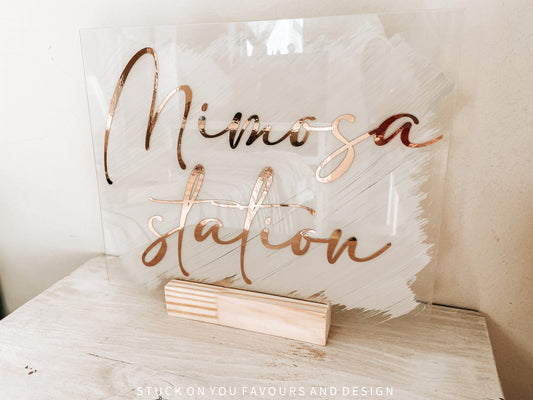 Mimosa Station - A5 Acrylic Table Talker