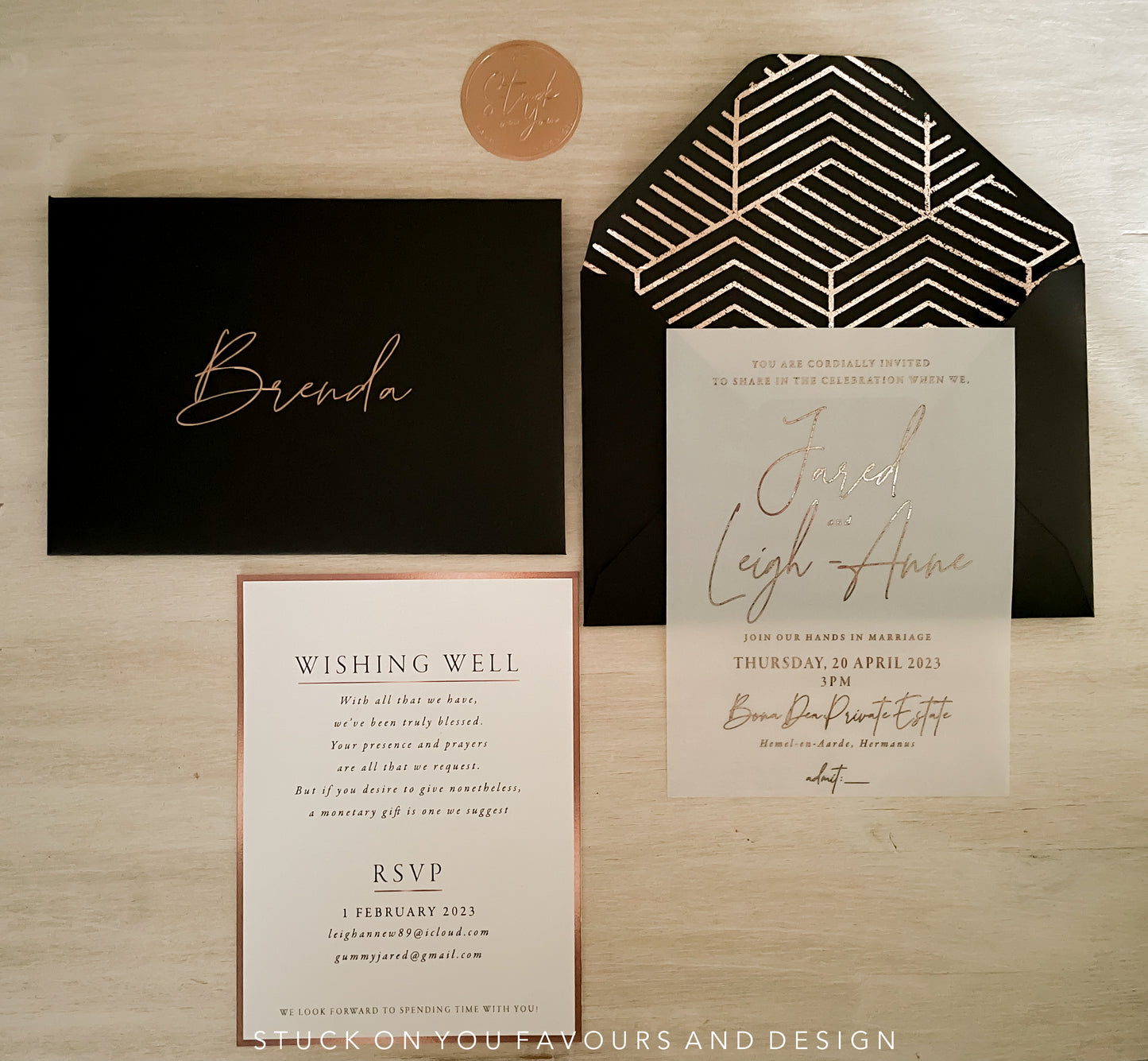 Black & Rose Gold Invitation Set