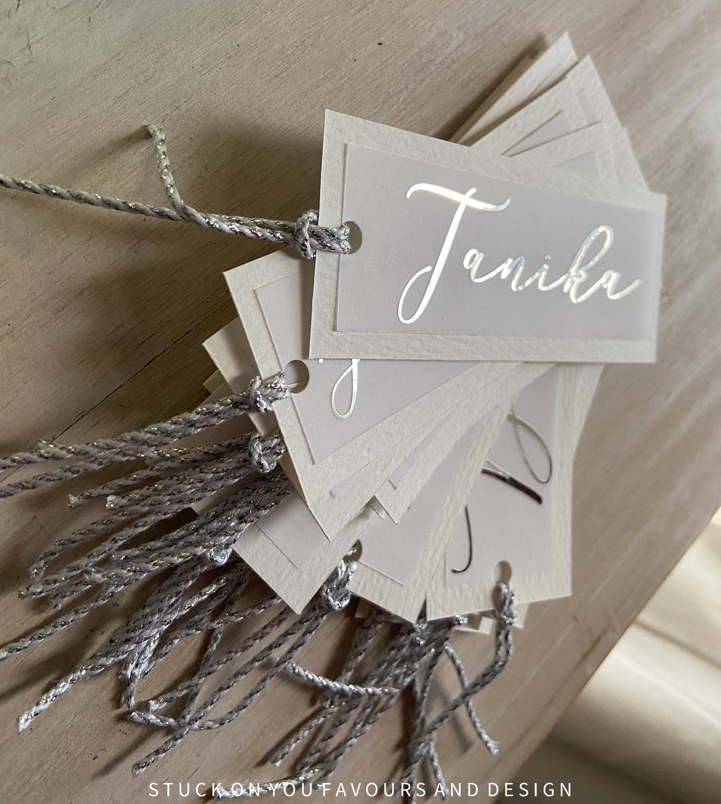Metallic Translucent Place Cards with Ribbon