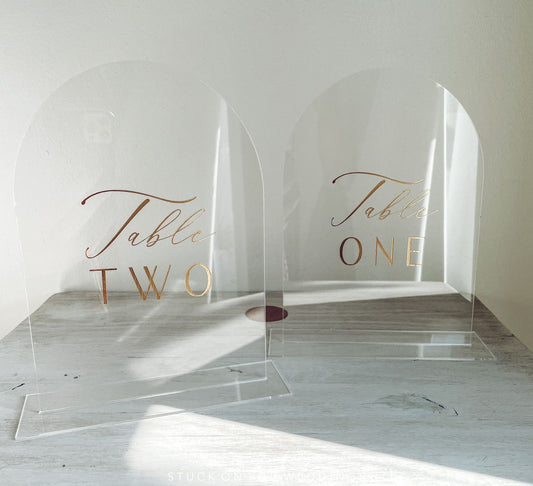 Minimalistic Clear Arch Table Numbers - Acrylic