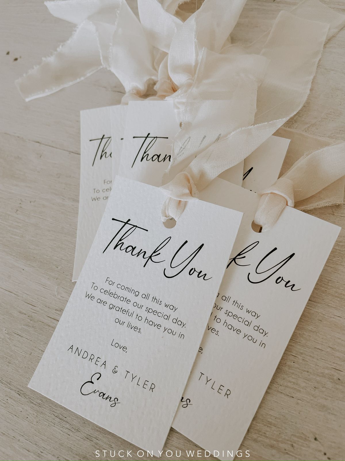 Textured Swing Tag with Chiffon Ribbon – Stuck On You Weddings