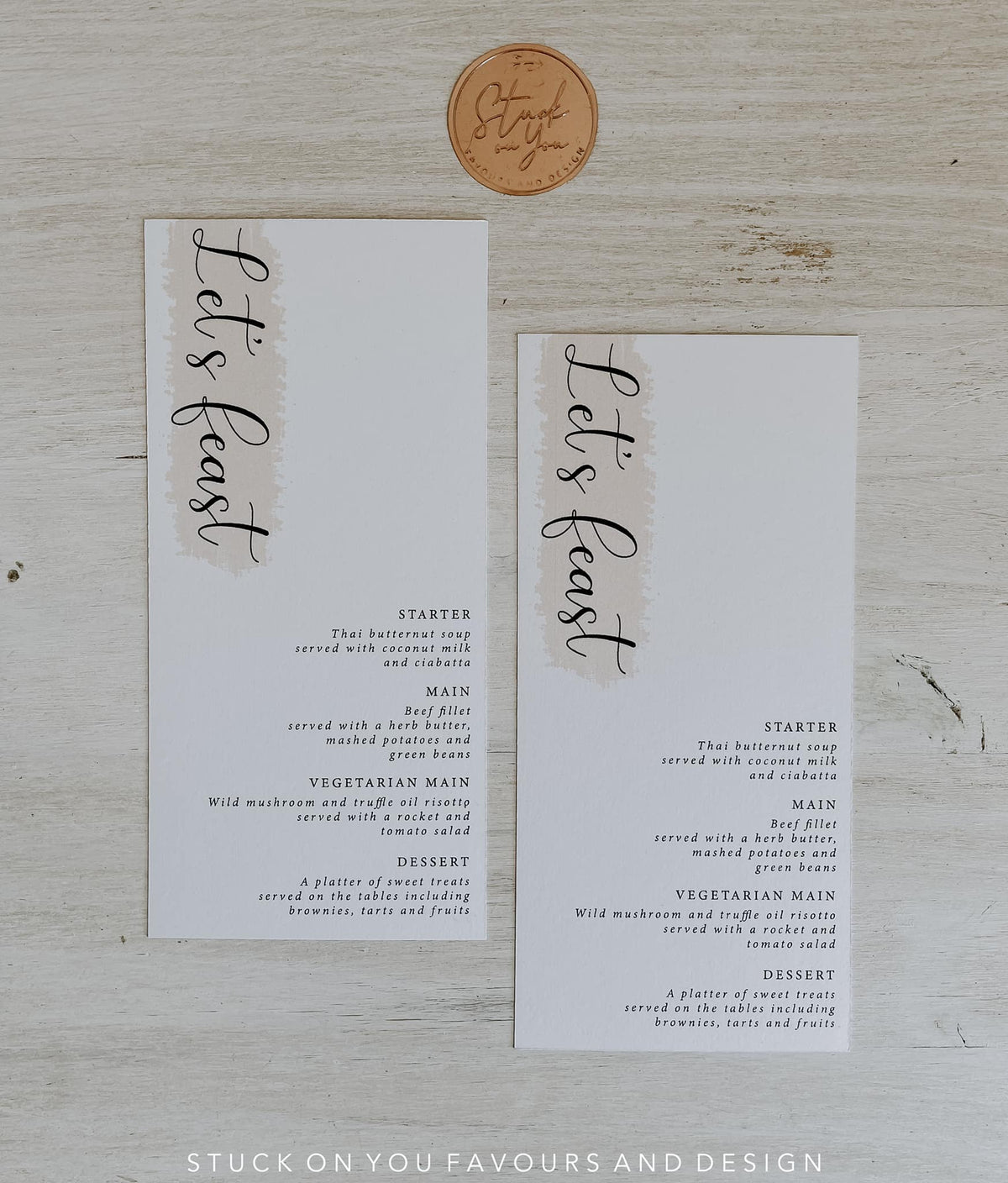 Menu Without Subheadins Custom Colour Printed Menus without Guest Names β Stuck On You Weddings