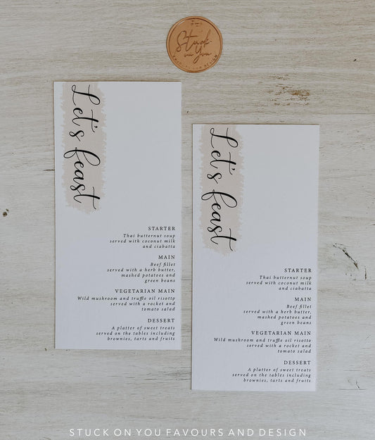 Custom Colour Printed Menus without Guest Names