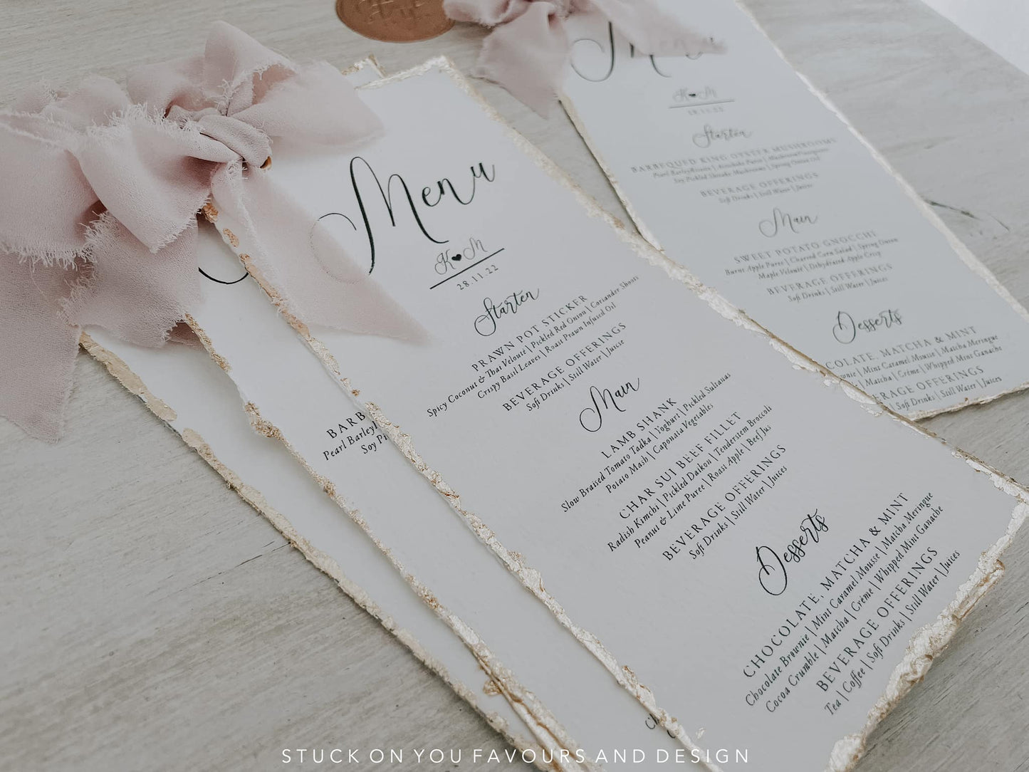 Gold Leaf Textured Menu with Chiffon Detail