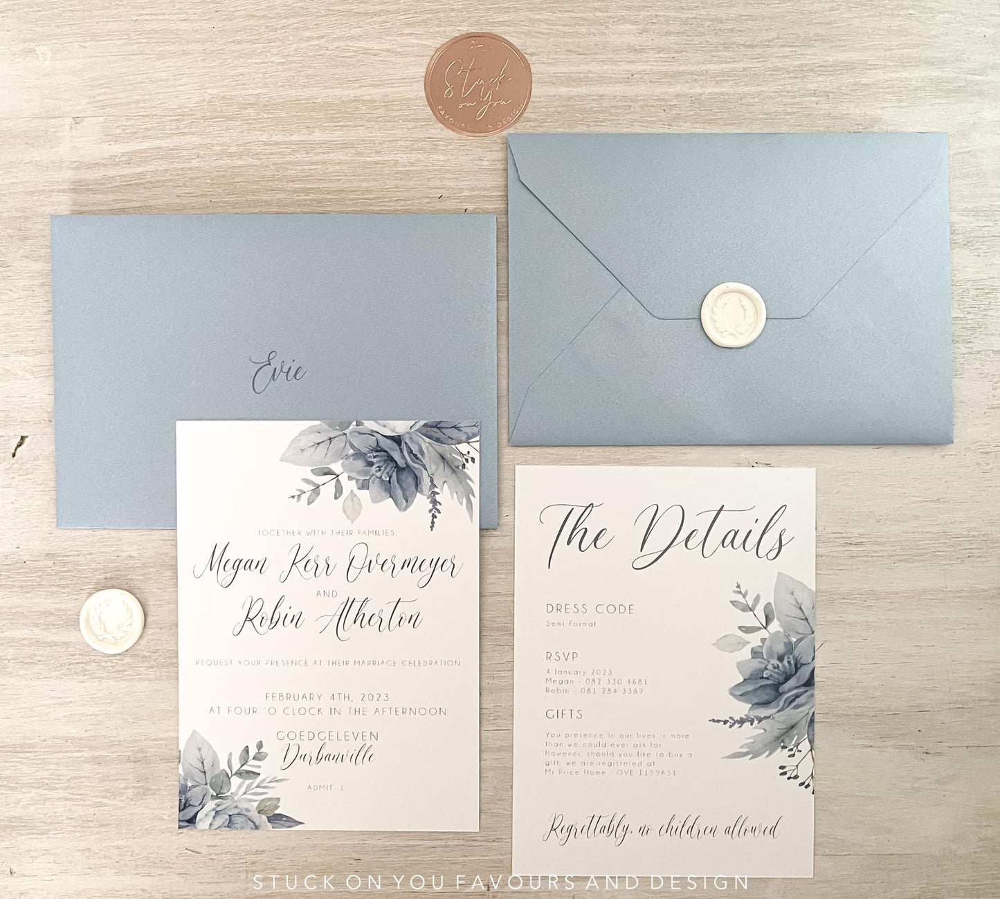 Dusty Blue Invitation Set - Style Megan