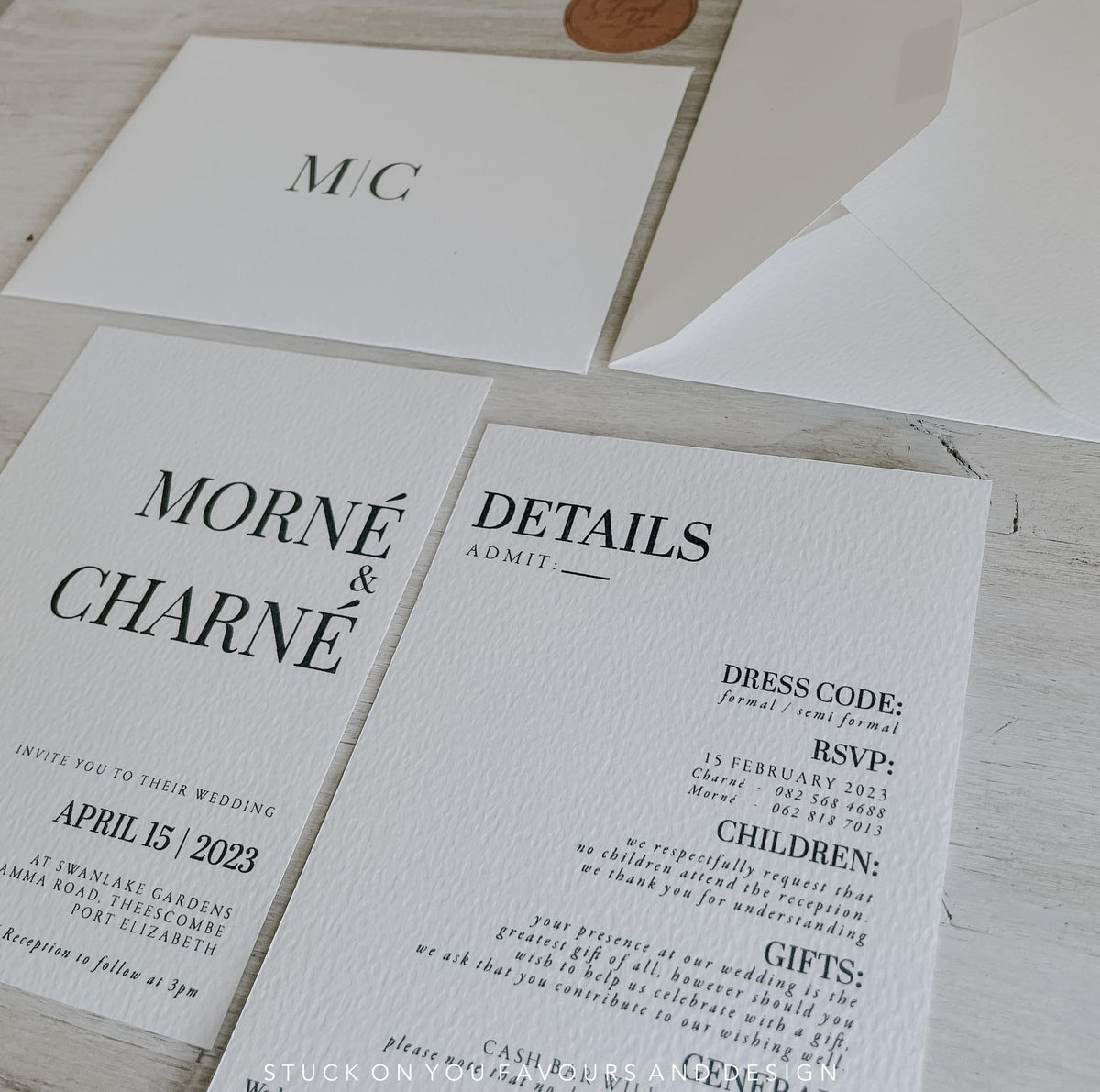 Textured Paper Invites Monochrome Textured Invitation Set - Style Charné – Stuck On You Weddings