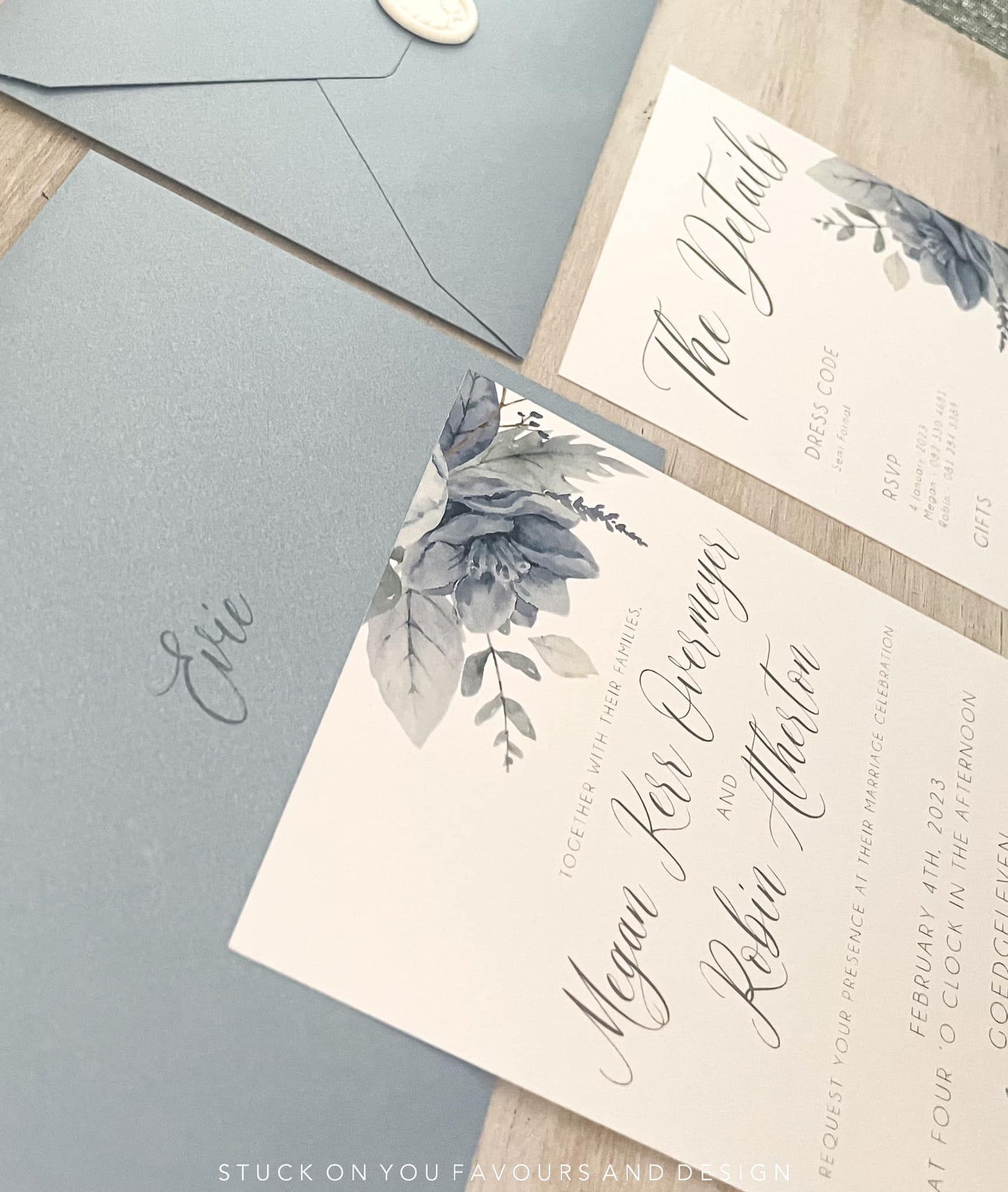 Dusty Blue Invitation Set - Style Megan