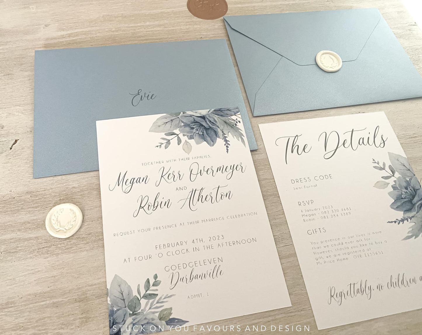 Dusty Blue Invitation Set - Style Megan