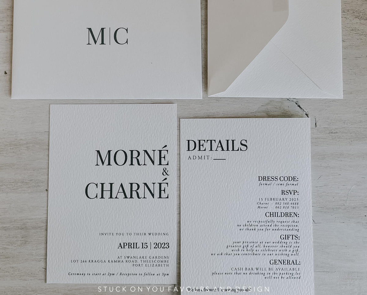 Textured Paper Invites Monochrome Textured Invitation Set - Style Charné – Stuck On You Weddings
