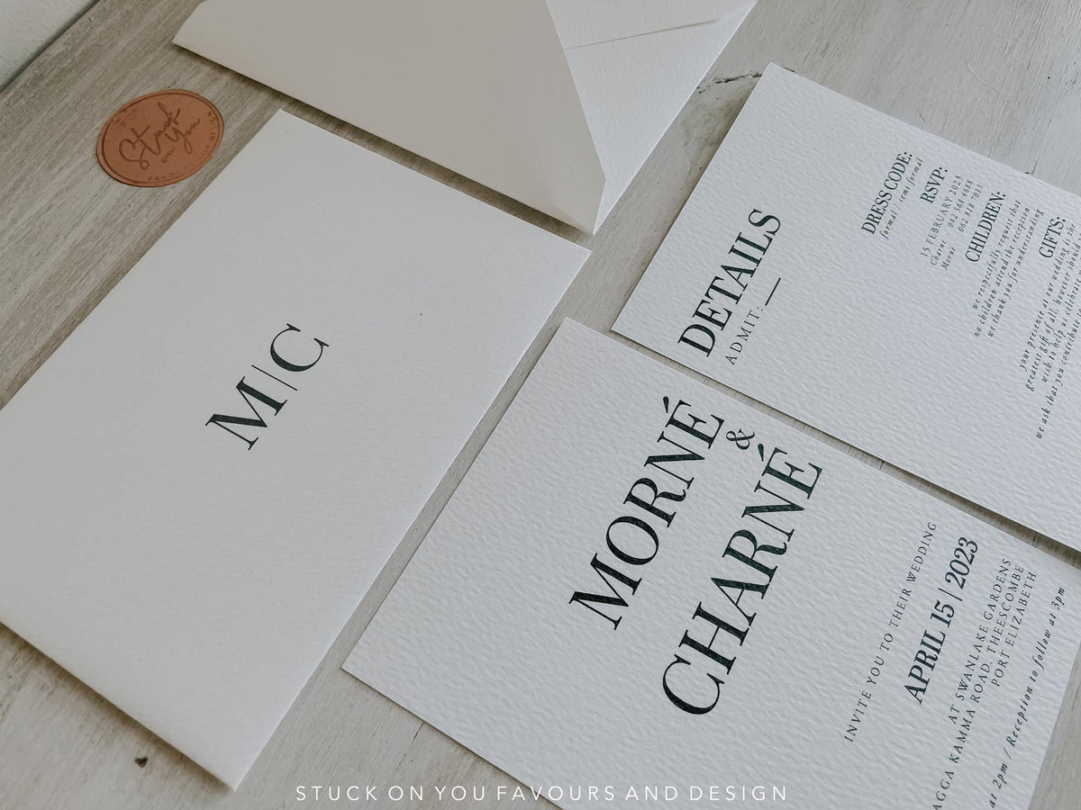 Textured Paper Invites Monochrome Textured Invitation Set - Style Charné – Stuck On You Weddings