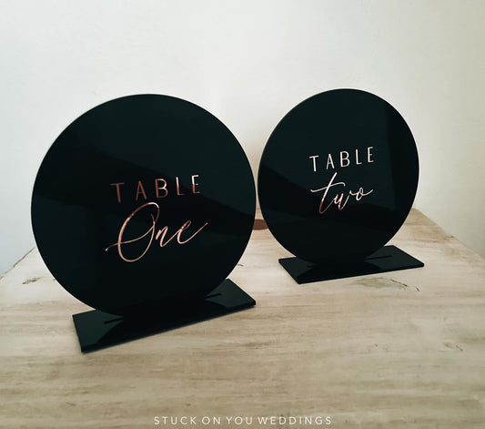 Round Black Acrylic Table Number with Footrest