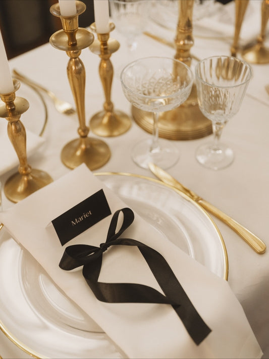 Overprint Tented Place Cards with Loose Ribbon Bow Detail