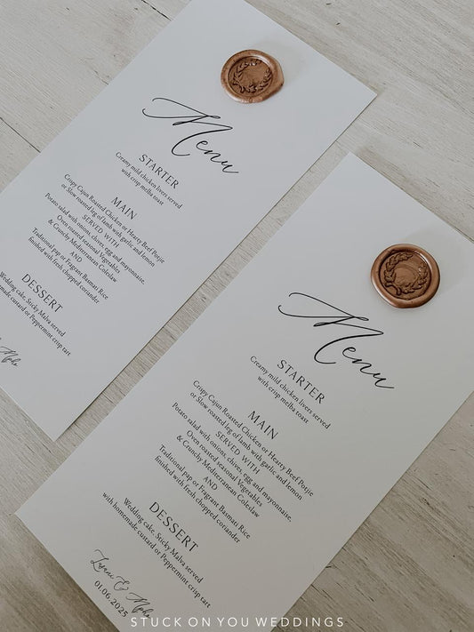 Monochrome Menu with Rose Gold Wax Seal
