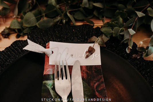 Metallic Translucent Place Cards with Ribbon