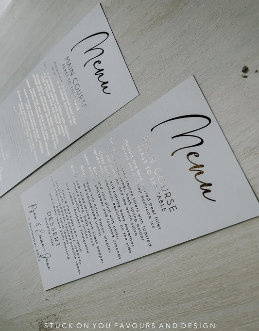 Metallic Foiled White Menu