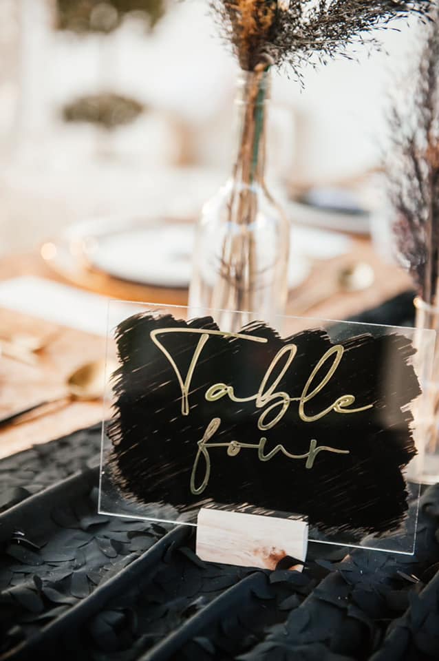 Brushed Table Numbers A5 Acrylic Table Number with Brush Paint – Stuck On You Weddings