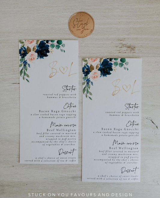 Couple Initials Floral Menu