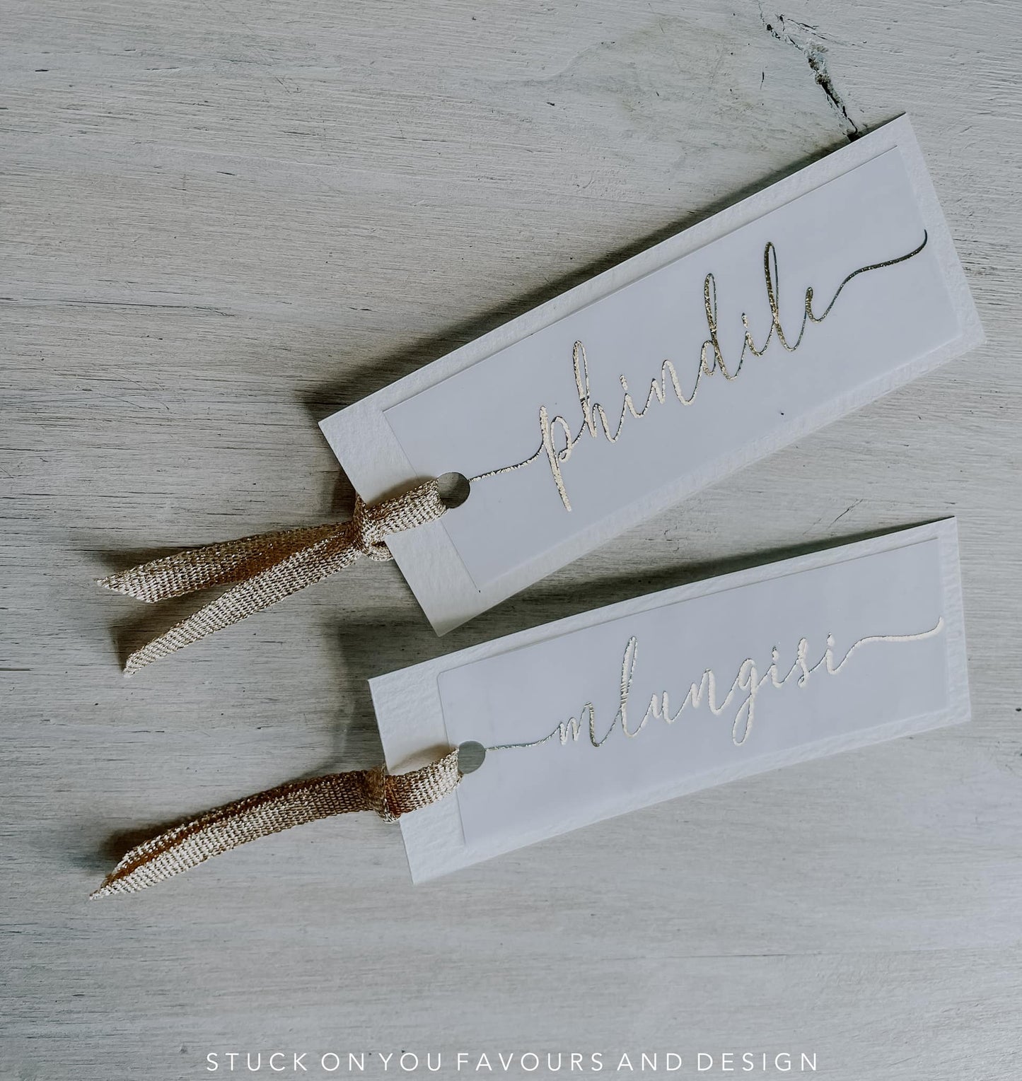 Metallic Translucent Place Cards with Ribbon