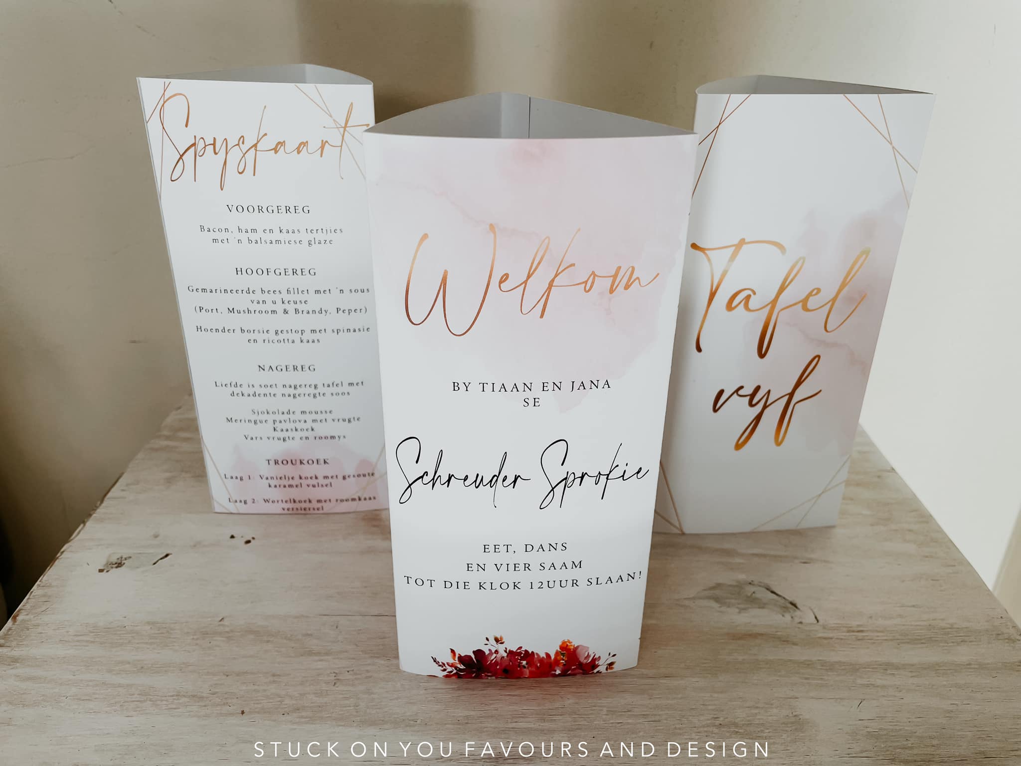 Triangular Menu/Table Number – Stuck On You Weddings