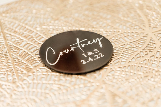 Black Acrylic Coaster with Guest Name & Date