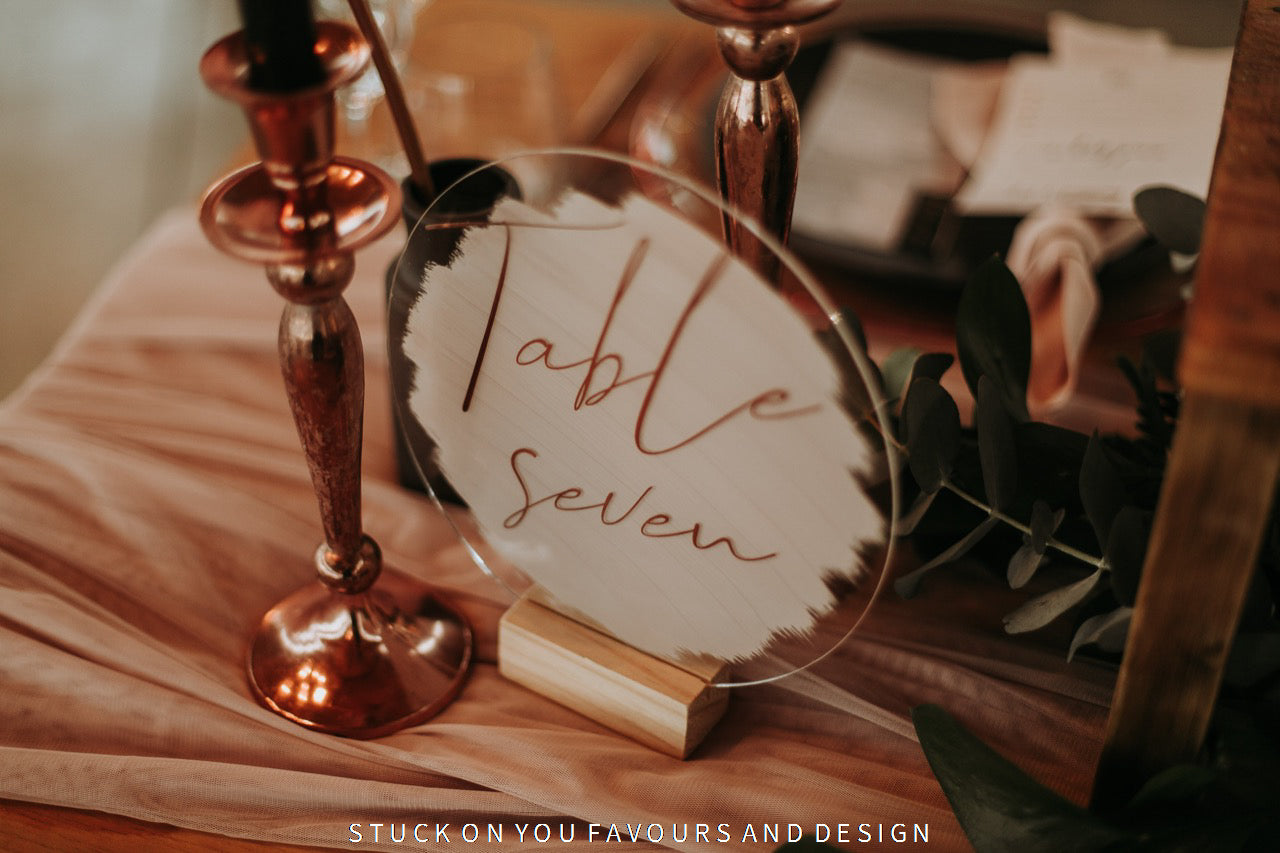 Brushed Table Numbers Round Brushed Paint Acrylic Table Number – Stuck On You Weddings