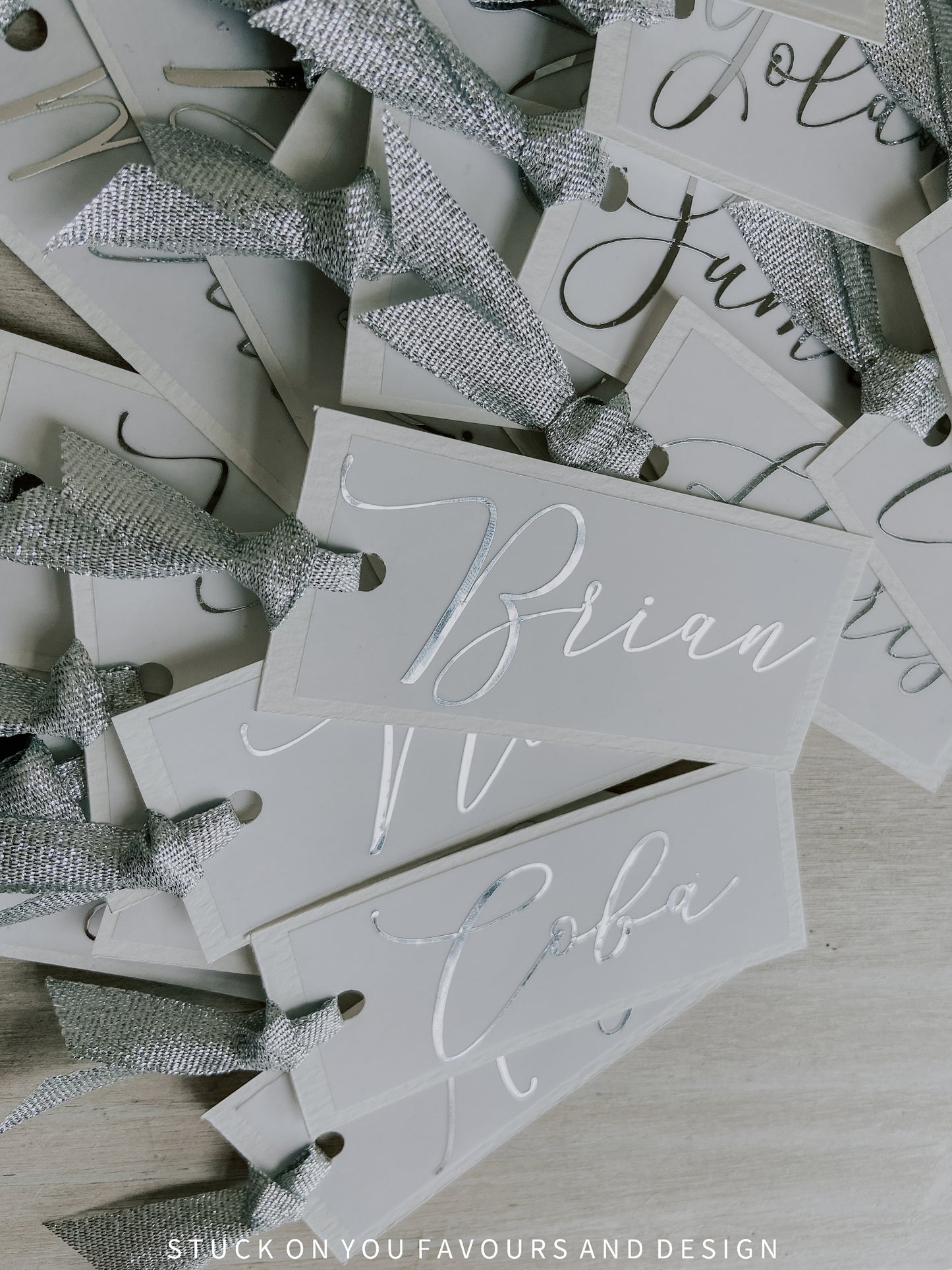 Metallic Translucent Place Cards with Ribbon