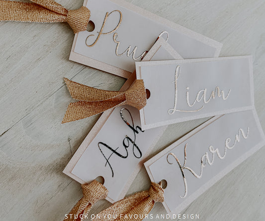 Metallic Translucent Place Cards with Ribbon