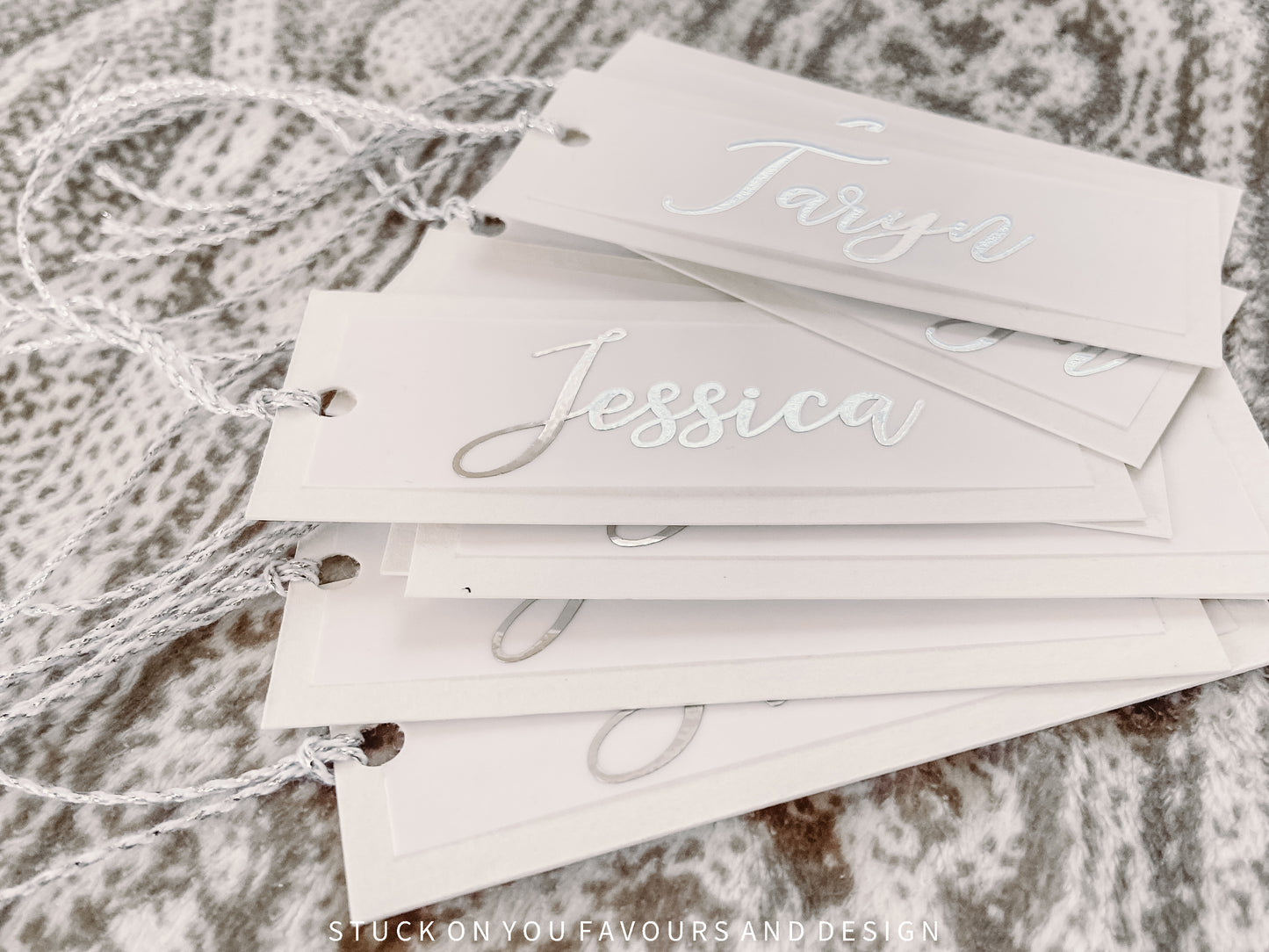 Metallic Translucent Place Cards with Ribbon