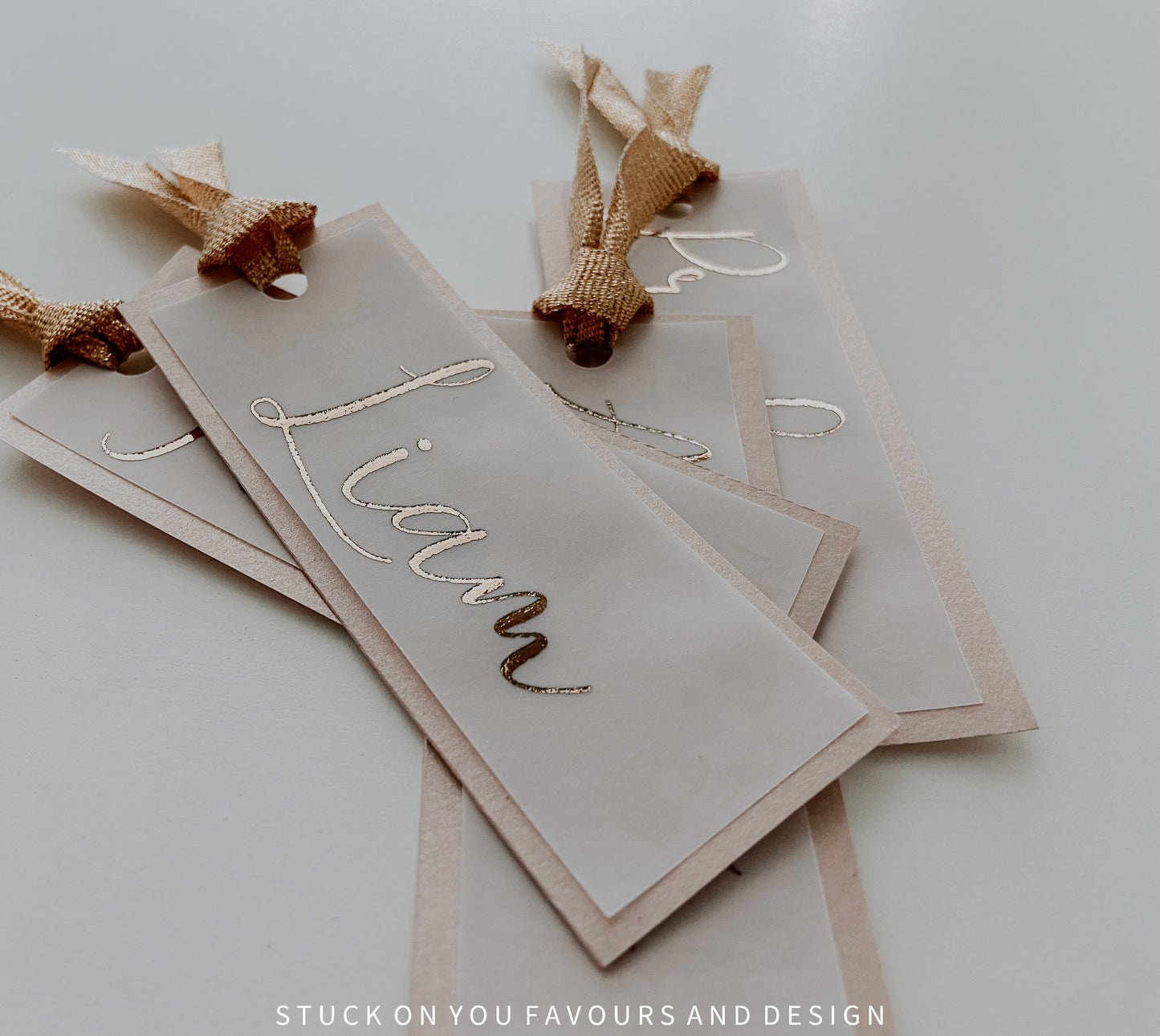 Metallic Translucent Place Cards with Ribbon